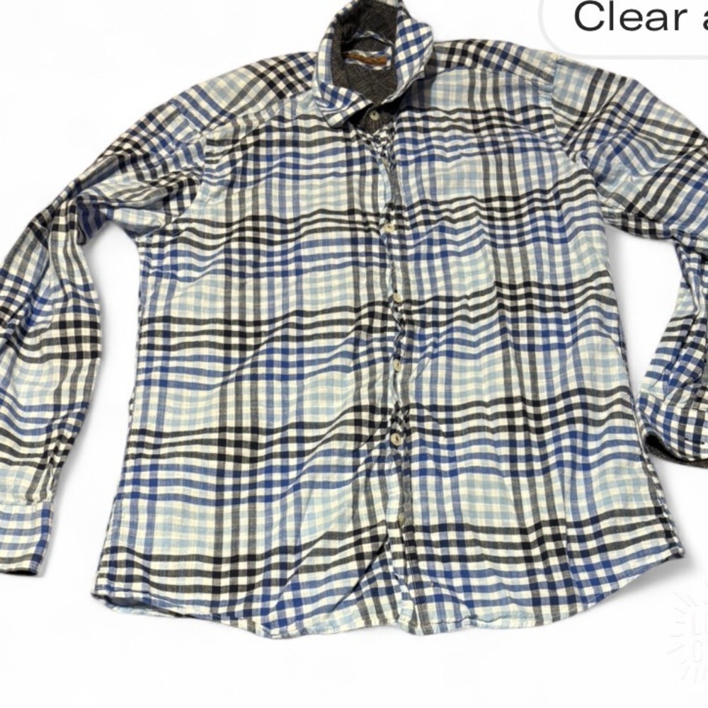 Men's Plaid Button-Down Shirt - Black, Blue, White